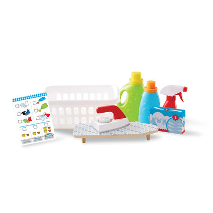 Melissa & Doug Set de Juego de Cesta de Lavandería con Plancha de Madera, Tabla de Planchar, y Accesorios, Juego de Imitación (11 Piezas) - Multilingüe