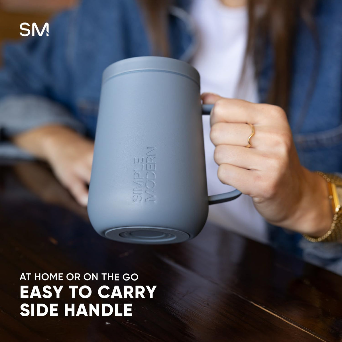 Simple Modern Taza de Café para Viajes con Asa, Vaso Térmico de Café de Acero Inoxidable con Taza para Té, Regalos para Mujeres y Hombres, Voyager Colección, 350ml, Almond Birch