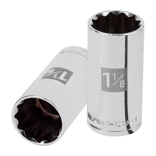 Truper D-1236-EL, Dado de 12 puntas, largo, cuadro 1/2" de 1-1/8"