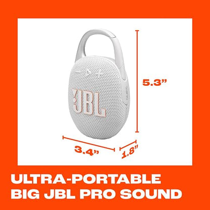 JBL Clip 5 Bocina Portátil Bluetooth, 7W de Potencia, Reproducción 12 Horas, Resistente al Agua y al Polvo IP67 - Blanco