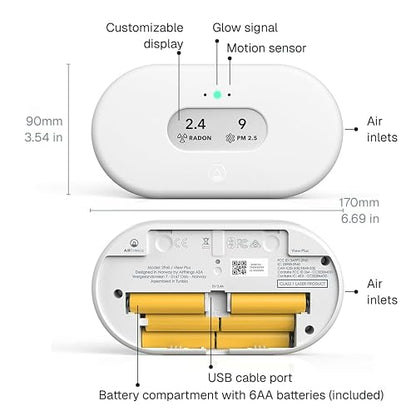 Airthings 2960 View Plus - Monitor de Calidad de Aire y radón Alimentado por batería (PM, CO2, VOC, Humedad, Temperatura, presión)