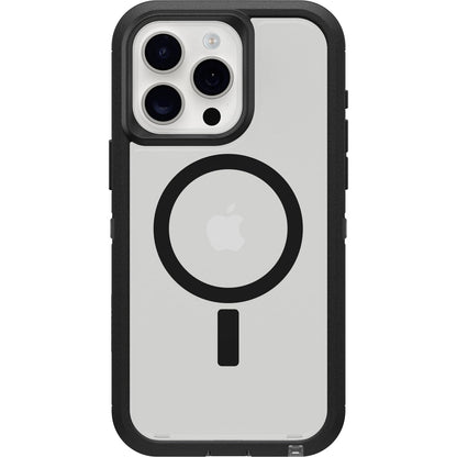 OtterBox - Funda Transparente para iPhone 15 Pro MAX (Solamente) Defender Series XT - Lado Oscuro (Negro/Transparente), sin visualización, Resistente, se Ajusta a MagSafe, Accesorio de cordón (se
