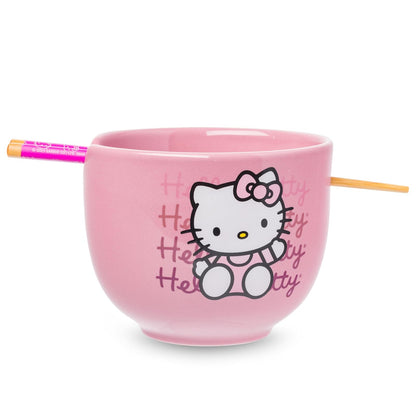 Silver Buffalo Tazón de Cerámica para Ramen con Palillos y Cuchara, 592 ml - Hello Kitty saludando