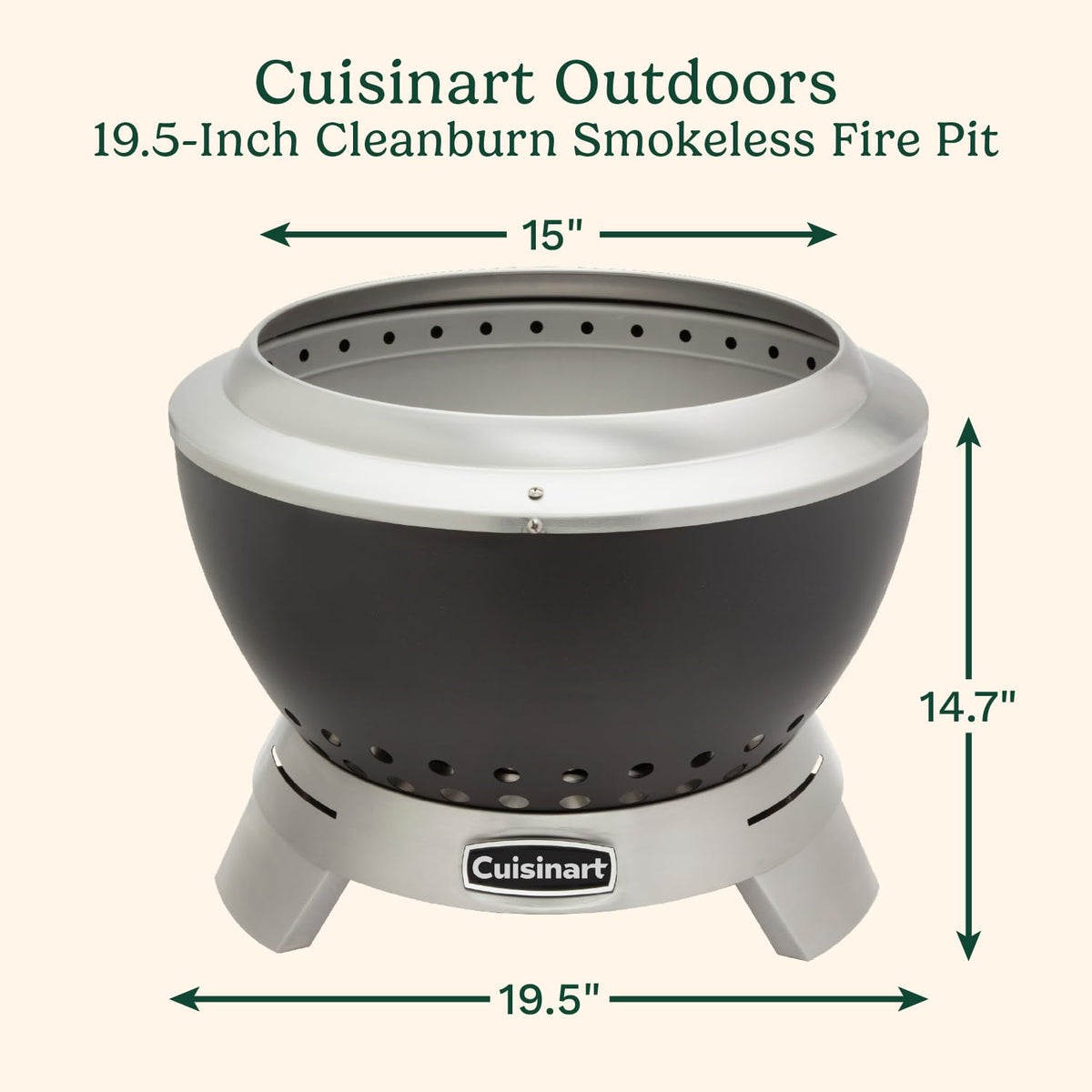 Cuisinart Fogatero Chimenea Cleanburn 50 cm Outdoors | Chimenea sin humo con flujo de aire inteligente,Bandeja de cenizas desmontable,Encendido rápido con una combustión prolongada