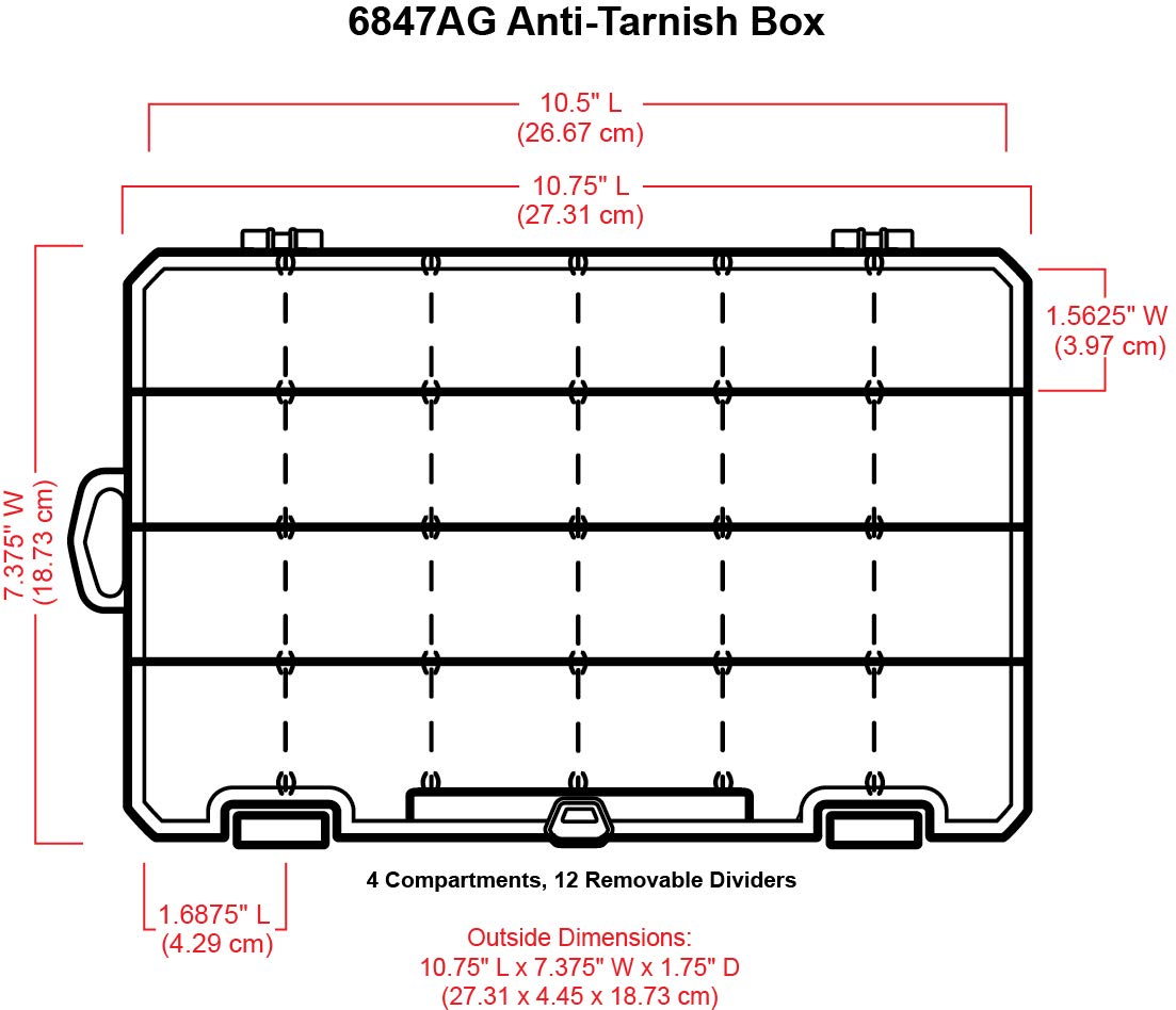 ArtBin 6847AG Caja mediana antideslustre con separadores extraíbles, organizador de joyas y manualidades con tecnología antideslustre, [1] caja de almacenamiento de plástico, transparente con detalles de aguamarina