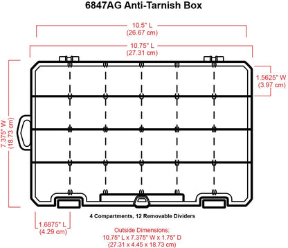 ArtBin 6847AG Caja mediana antideslustre con separadores extraíbles, organizador de joyas y manualidades con tecnología antideslustre, [1] caja de almacenamiento de plástico, transparente con detalles de aguamarina