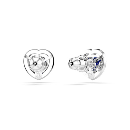 arete Swarovski One, corte de corazón, pavé, corazón, azul, baño de rodio