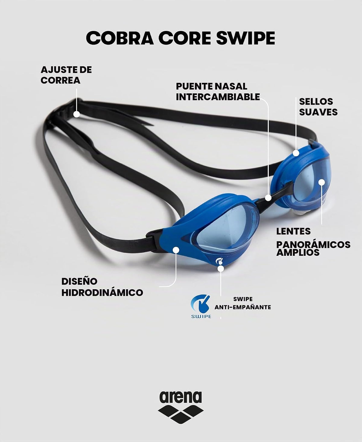 Arena Unisex Cobra Core Swipe Anti-Fog Racing Swim Goggles for Men and Women Polycarbonate Mirror Lens, Emerald/Cyber Lime