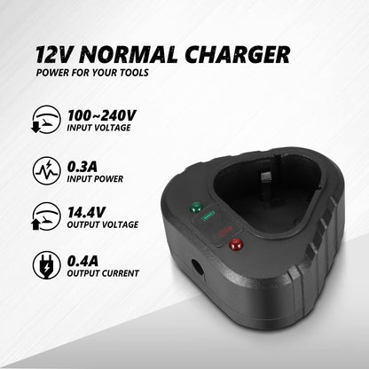 DNA MOTORING TOOLS-00179 - Cargador Normal de batería de Iones de Litio de 12 V con indicador LED, Color Negro
