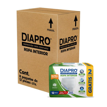 Diapro Pants Calzones Desechables para Incontinencia, Talla Mediana, Unisex, Caja con 80 Piezas (8 paquetes de 10 piezas c/u), Corte discreto