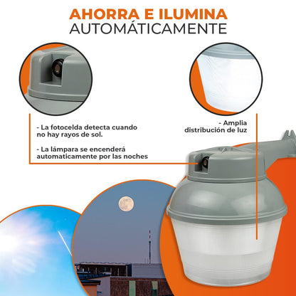 Tecnolite - Lámpara de Pared, Iluminación Exteriores Espejo III con Luz Led de Día, Arbotante con Fotocelda de 50 W, Resistente a la Intemperie, Base E27 Espacios Industriales, Ahorrador de Energía