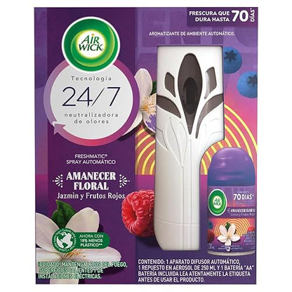 Air Wick Aromatizante Automático Freshmatic, Jazmín y Frutos Rojos, Difusor + Repuesto de 250 ml