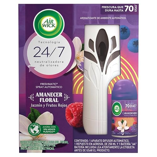 Air Wick Aromatizante Automático Freshmatic, Jazmín y Frutos Rojos, Difusor + Repuesto de 250 ml