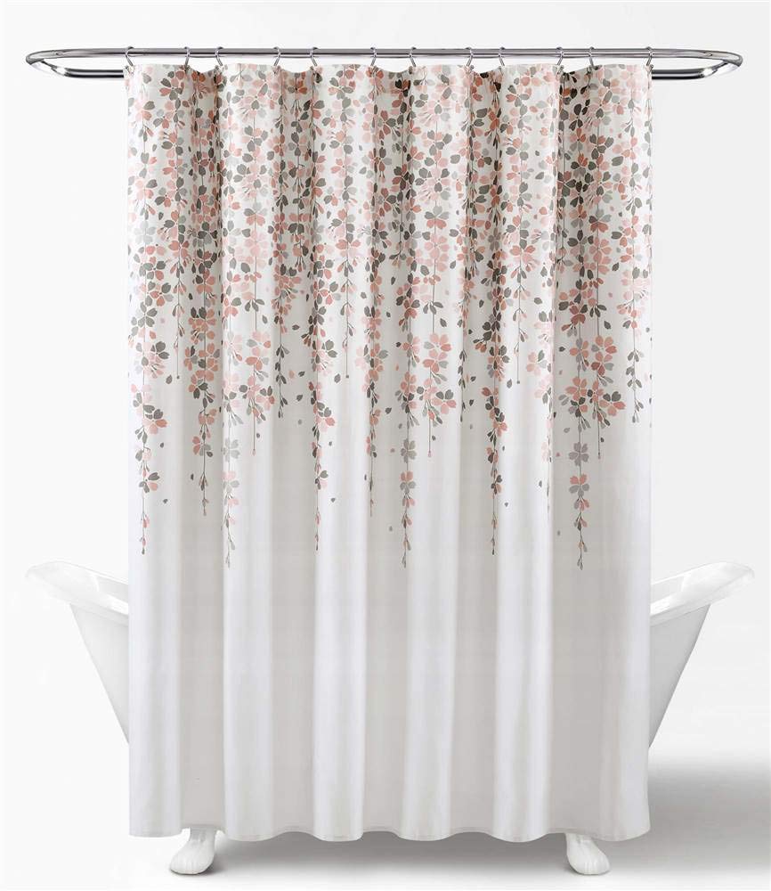 Lush Decor - Cortina de Ducha de Flores lloradas, Color Rubor y Gris