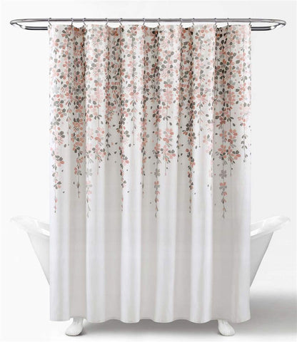 Lush Decor - Cortina de Ducha de Flores lloradas, Color Rubor y Gris