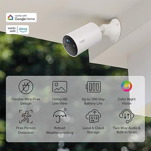TP-Link Tapo - Cámara de Seguridad inalámbrica para Exteriores, 1080P, detección de Personas, Almacenamiento SD/Nube, visión Nocturna a Color, no Necesita concentrador, Funciona con Alexa, Tapo C402