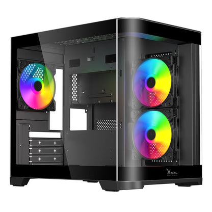 Gabinete Curvo Xzeal M-ATX/ITX 2X USB 2.0 + 1x USB 3.0 + 3.5 mm + 3 Ventiladores RGB Negro