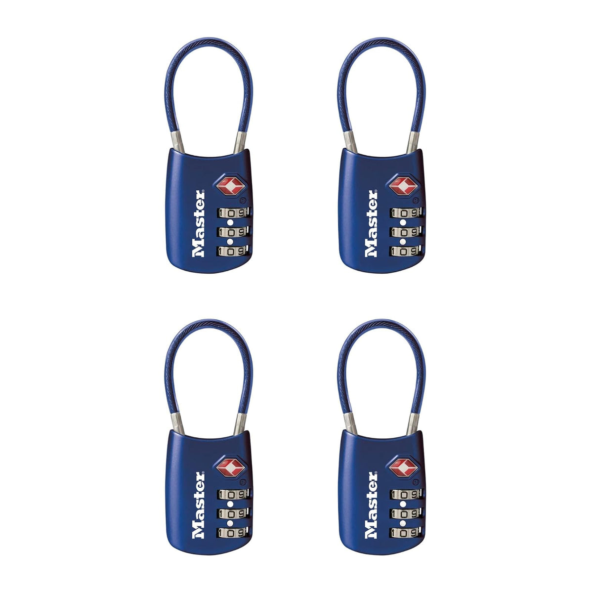 Master Lock Blue Set Your Own Combination TSA Approved Lock, candado con cierre de viaje perfecto para maletas, bolsos o mochilas, 4 unidades, 4688BLUEC4