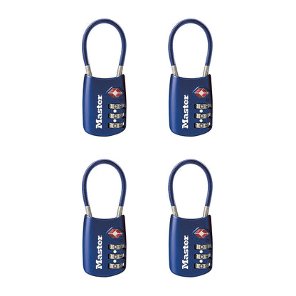 Master Lock Blue Set Your Own Combination TSA Approved Lock, candado con cierre de viaje perfecto para maletas, bolsos o mochilas, 4 unidades, 4688BLUEC4