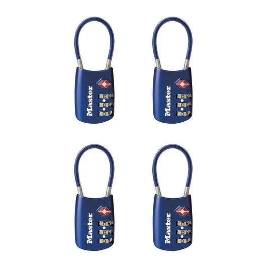Master Lock Blue Set Your Own Combination TSA Approved Lock, candado con cierre de viaje perfecto para maletas, bolsos o mochilas, 4 unidades, 4688BLUEC4