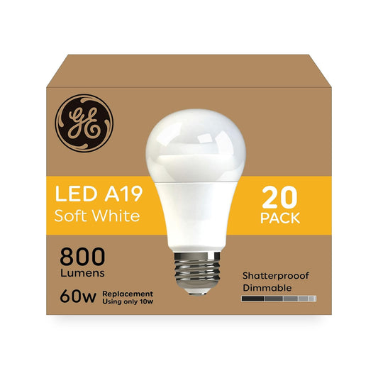 GE Dimmable LED Light Bulbs, A19 General Purpose (60 Watt Replacement LED Light Bulbs), 800 Lumen, Medium Base Light Bulbs, Soft White, 20-Pack LED Bulbs