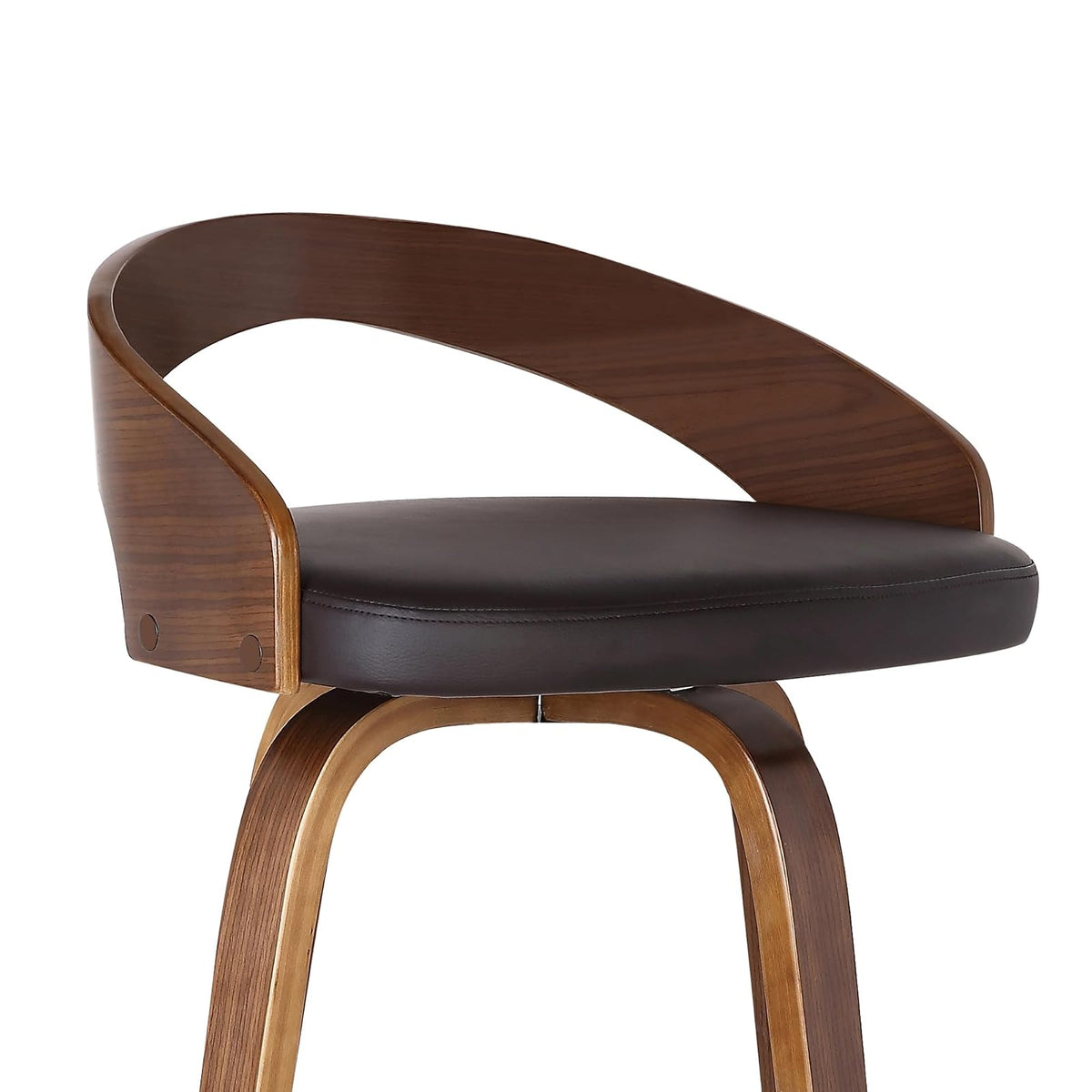 Armen Living Sonia 26" Counter Height Swivel Brown Faux Leather and Walnut Wood Bar Stool