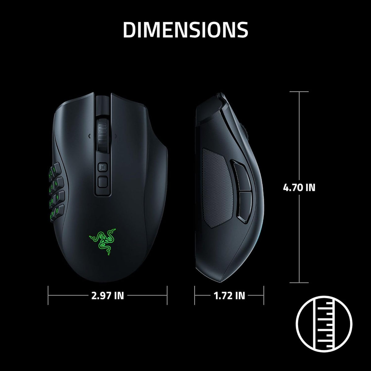 Razer Naga V2 Pro - Mouse Gamer Inalámbrico MMO | 19+1 botones programables con 3 placas laterales intercambiables, rueda HyperScroll Pro, sensor óptico Focus Pro 30K