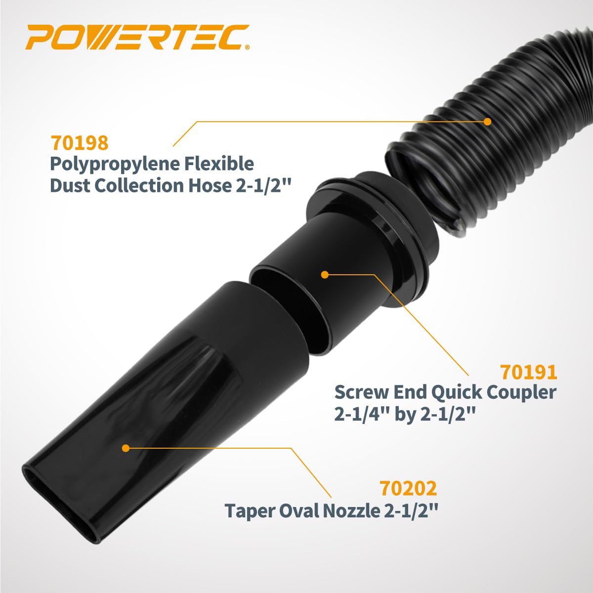 POWERTEC 70208V Kit de manguera flexible de recogida de polvo de 2-1/4 pulgadas