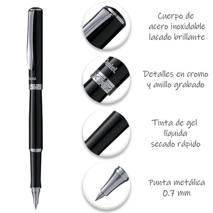Pentel K600A-A-EST Bolígrafo Gel Sterling, Cuerpo Negro