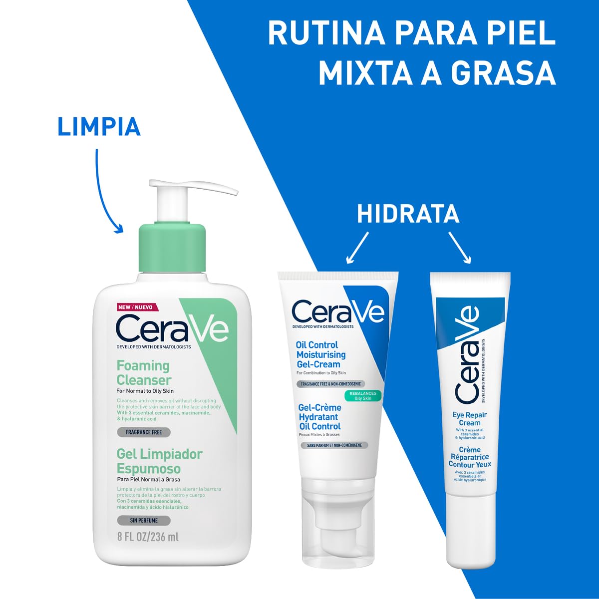 CeraVe Oil Control Gel-Crema Hidratante y Matificante para Piel Grasa 52ml | Hidrata y Controla el Brillo hasta por 8 Horas, con Ácido Hialurónico