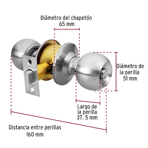 Hermex Basic BAL-CM-BP, Cerradura pomo, baño, cilíndrica, cromo mate