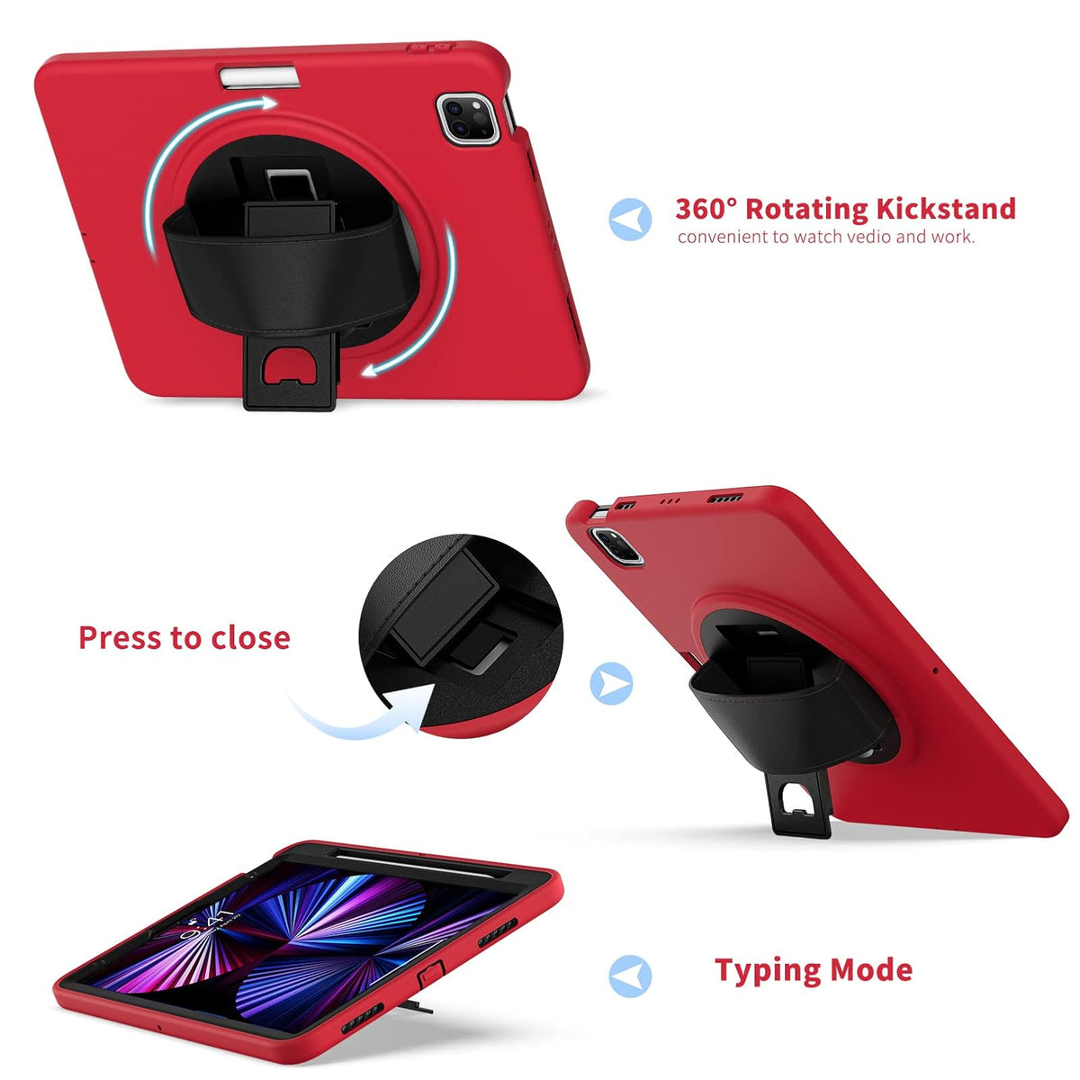 ORIbox Morandi - Funda para iPad Air (5ª/4ª) y iPad Pro de 11 Pulgadas (4ª/3ª/2ª/1ª), Cuerpo Completo, a Prueba de Golpes, protección contra caídas 3 en 1 con Soporte 360/correa de Mano, Color Rojo