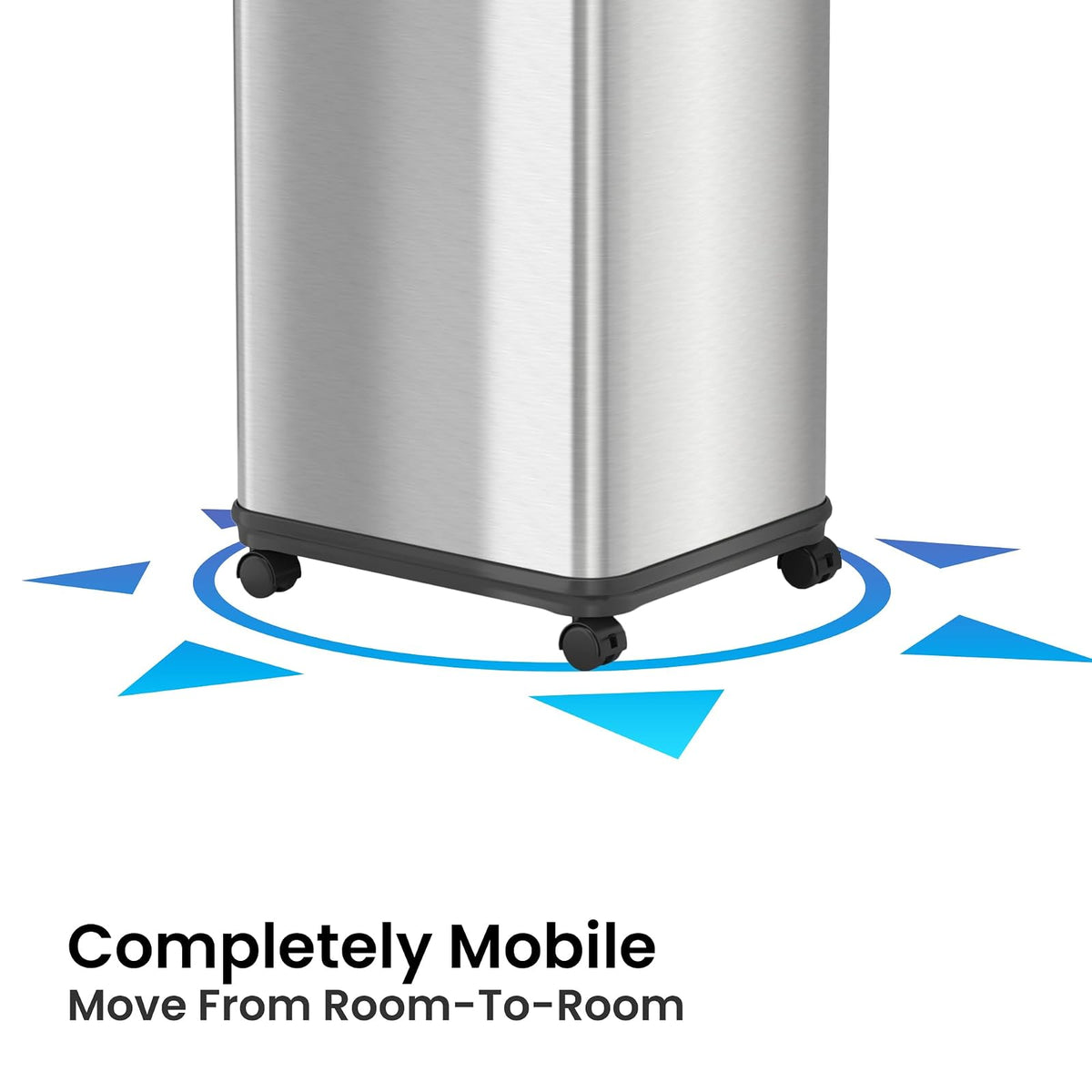 iTouchless - Sistema de control de olores para cubos de basura con sensor deslizante, cubo de basura automático de cocina y oficina (alimentado por batería o adaptador de CA opcional), 49.2 l, acero inoxidable con ruedas