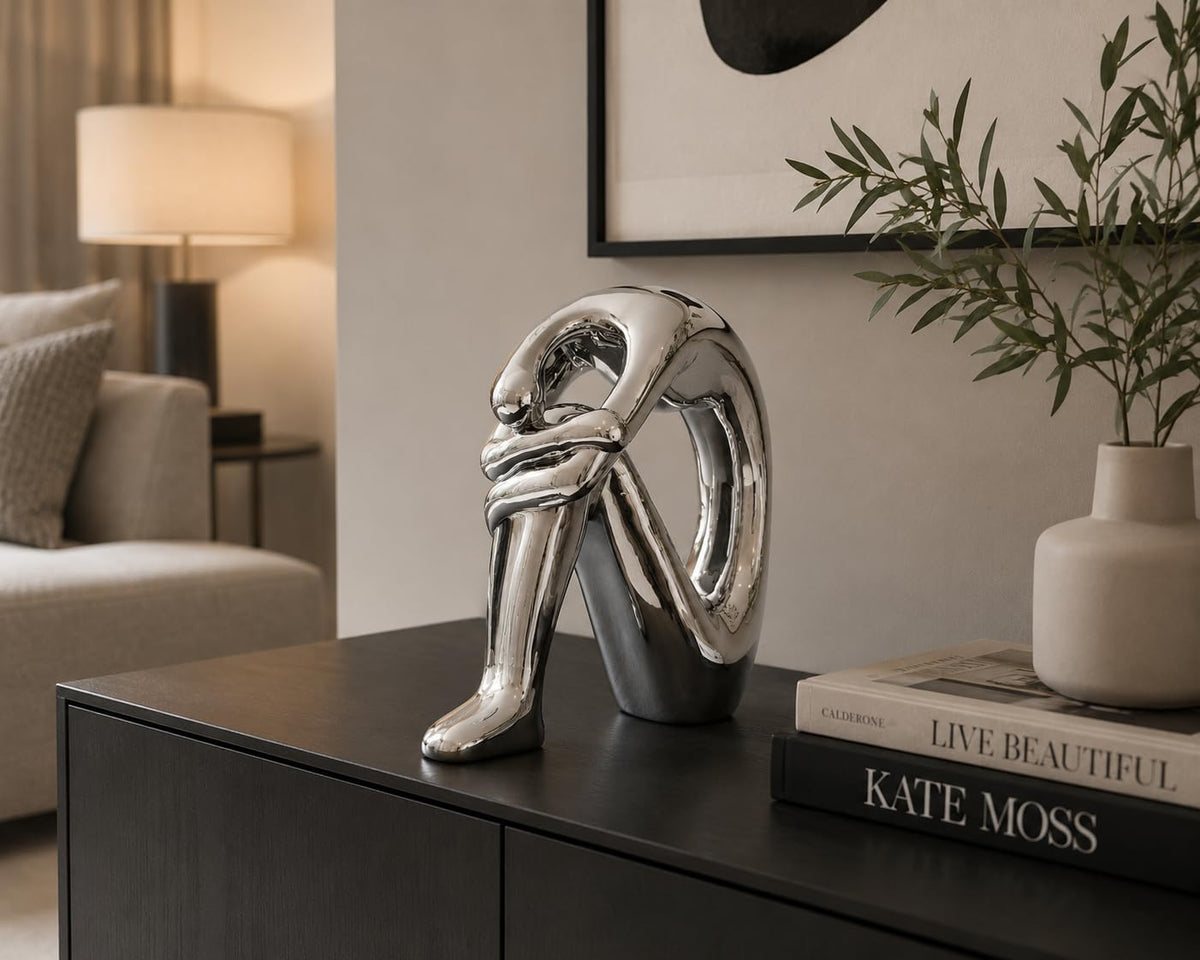 Le Bonne Table Figura Decorativa Bend, Cerámica, Plateado, 1 Pieza