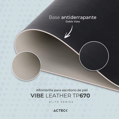 Acteck Tapete para Escritorio Vibe Leather TP670 / Doble Cara Acabado de Piel Sintetica 100% Vegana + 90x40cm Grafito + Gris Claro Elite Series