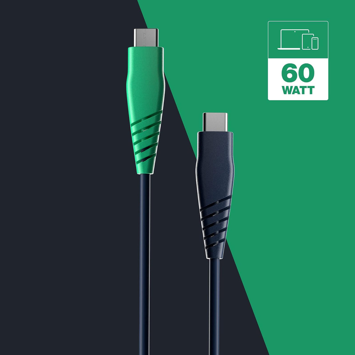 Skullcandy Line Cable Cargador USB C de 60 W USB C a USB C con Carga Rápida para iPad/Mini/Pro/Air, Macbook Pro, Samsung Galaxy, Switch, 4 Pies, Azul/Verde