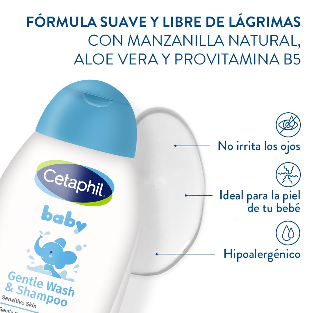 Cetaphil Baby Baño Líquido Rostro Cuerpo Cabello Bebés Piel Sensible 300 ml | Con glicerina y pantenol, limpia sin resecar, ayuda a nutrir, pH y fórmula sin lágrimas desde recién nacido.
