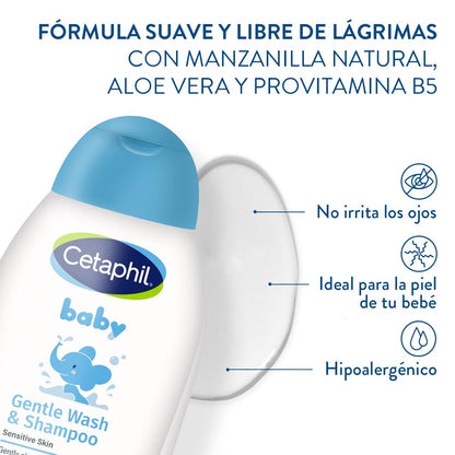 Cetaphil Baby Baño Líquido Rostro Cuerpo Cabello Bebés Piel Sensible 300 ml | Con glicerina y pantenol, limpia sin resecar, ayuda a nutrir, pH y fórmula sin lágrimas desde recién nacido.
