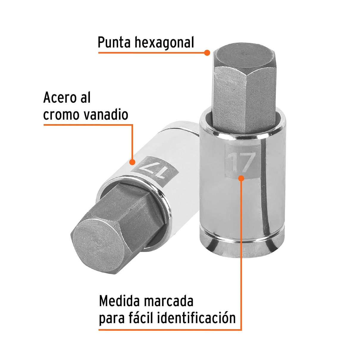 Truper D-1241-17M, Dados de punta hexagonal, cuadro 1/2" de 17mm.