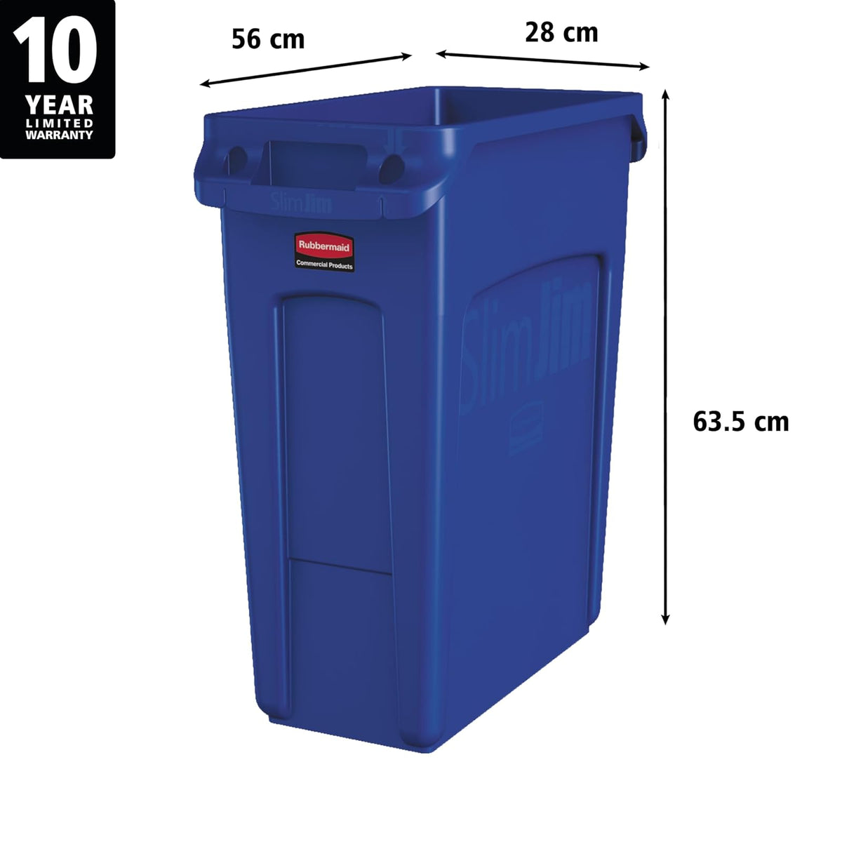 Rubbermaid Commercial Vented Slim Jim Trash Can Waste Receptacle, 16 Gallon, Blue, Plastic, 1971257