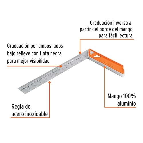 Truper EC-12, Escuadra para carpintero, acero inoxidable, 12"