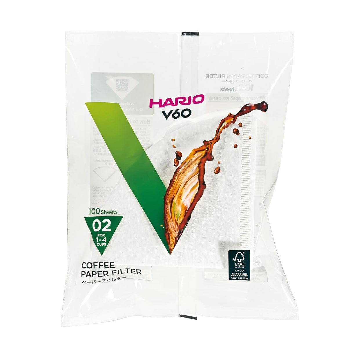 Hario Filtros de Papel para Gotero V60, Caja de 100 - Size 02 - Blanco