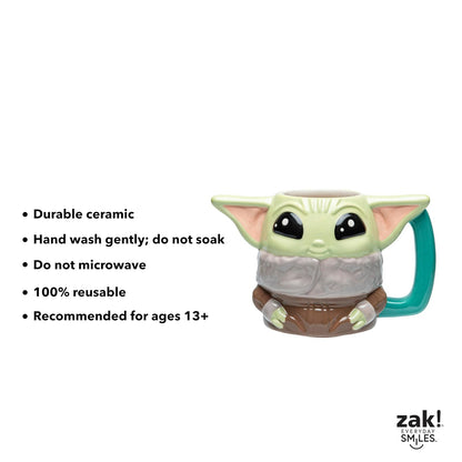 Zak Designs Star Wars The Mandalorian - Taza de café de cerámica esculpida para bebidas calientes, recuerdo coleccionable con carácter 3D único (12 onzas, Grogu)