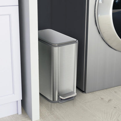 Glad - cubeta de basura delgado para baño, cubeta de basura pequeño con tapa de cierre suave y pedal de pie | Cesta de basura estrecha de níquel cepillado con cubeta interior extraíble, 2.6 galones