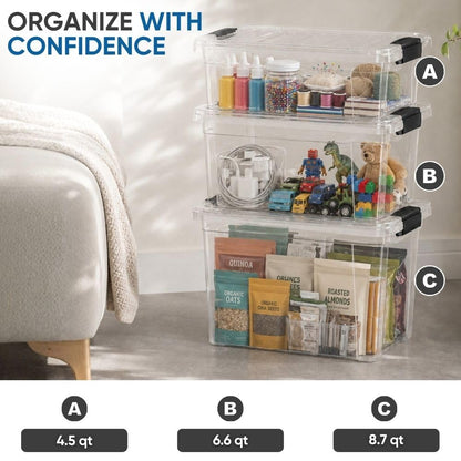 Superio Contenedores de almacenamiento de plástico transparente con tapa, caja de 4.5 cuartos de galón, contenedores organizadores, bolsa de plástico apilable para el hogar, cochera, recámara, escuela