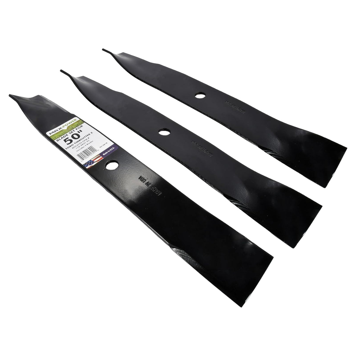 Maxpower 561381B - Juego de 3 Cuchillas de elevación Alta para cortacéspedes Toro Time Cutter Z de 50 Pulgadas reemplazan a OEM no. 110-6837-03, 115-5059-03, Negro