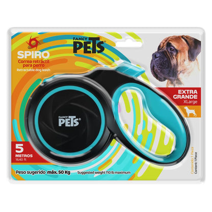 Fancy Pets Correa Retráctil Spiro XGDE para Perros hasta 50 kg, 5 m, Color Negro