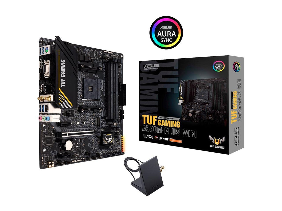 ASUS TUF Gaming A520M-PLUS WiFi Tarjeta Madre AMD para PC Gamer y Esports | AM4, mATX, Ryzen serie 5000/3000, DDR4 hasta 128GB, PCIe 3.0 x16, ranura M.2, WiFi 5, LAN Gigabit, 4x USB 3.2 Gen 1, de ASUS