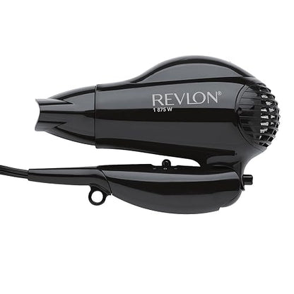 Revlon Secadora de Viaje Compacta Plegable con Tecnología Iónica, Mango Plegable, 2 Temperaturas, 2 Velocidades, Voltaje Doble, Negro