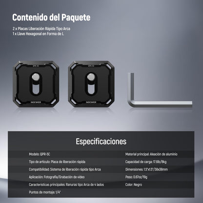 NEEWER 2 Pack Quick Release Plate Kit, 38mm QR Adaptador Montaje Cámara Compatible con Arca Swiss, Montaje Trípode con Correa Hombro, Interruptor Rápido, Anti Off con Washers, QPR-5C
